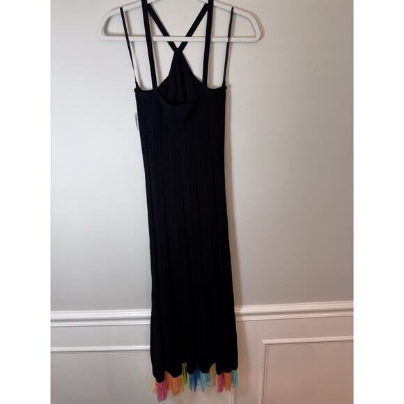 Torn by Ronny Kobo Black Halter Crochet Knit Maxi Dress Fringe Hem Size S NWT - Picture 11 of 11